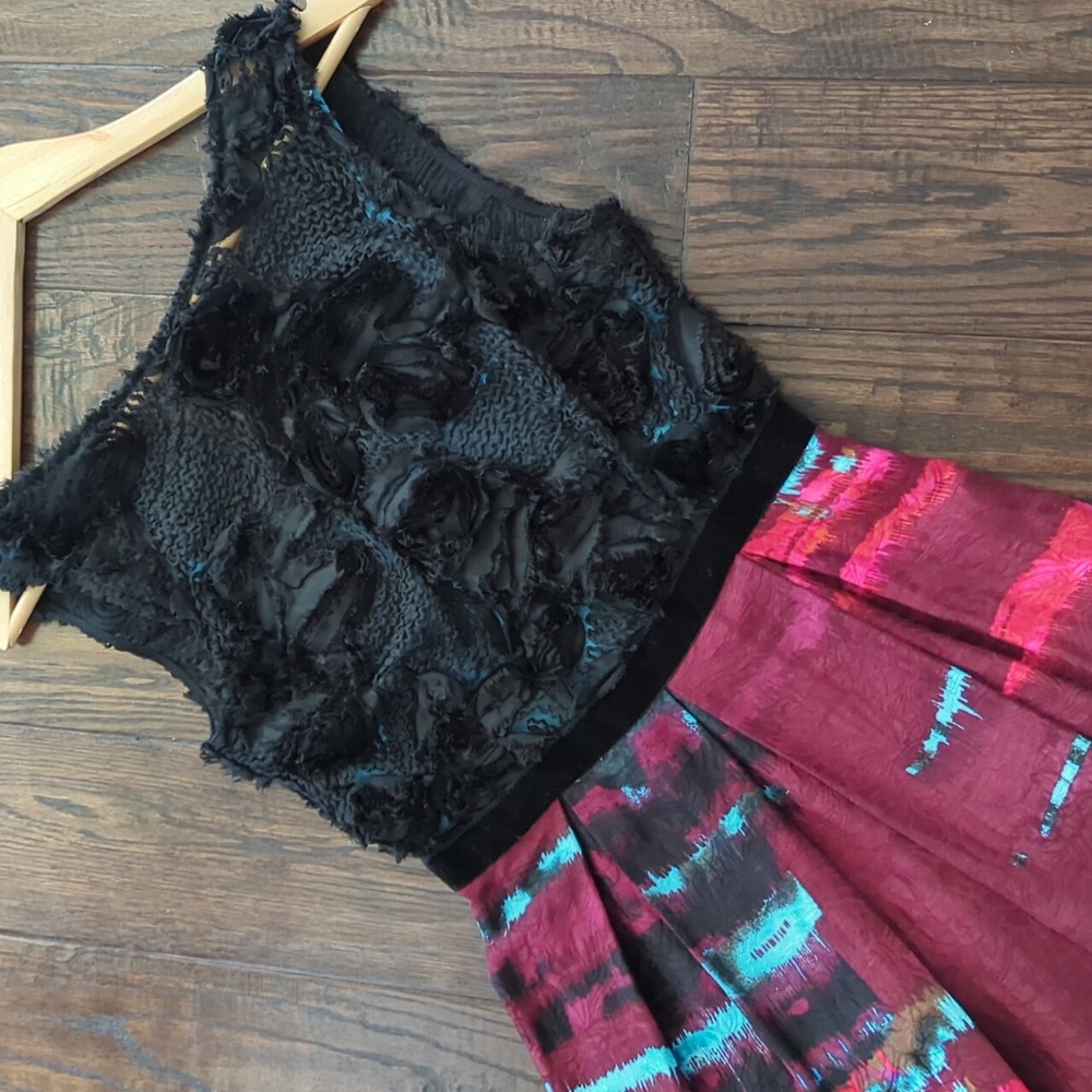 ANTHRO I Black Rosette and Pink and Aqua Silk Skirt Dress by Tracy Reese NY, 2